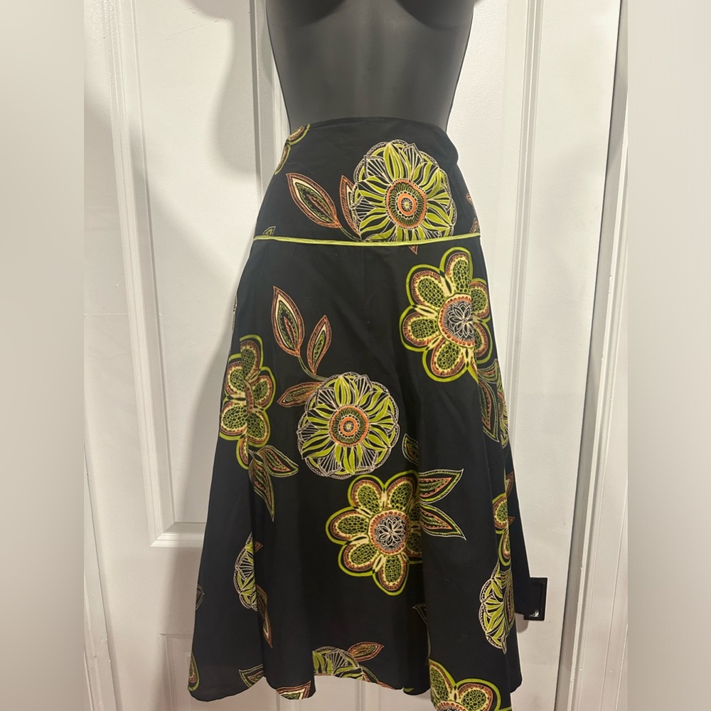 Vibrant Botanical Print A-line Skirt